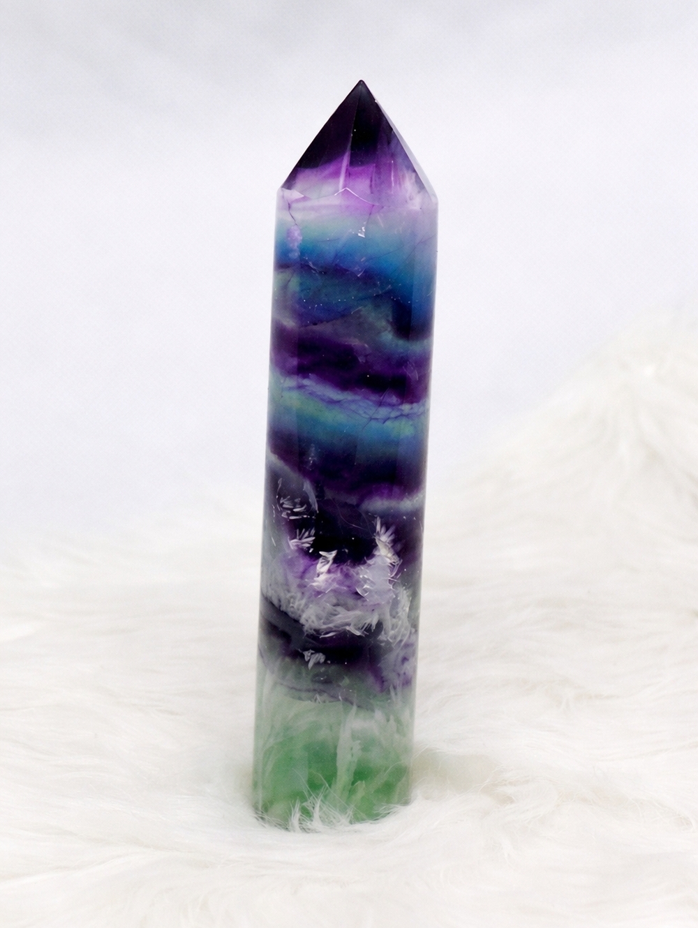 Round Feather Fluorite Tower | Rainbow Fluorite Crystal Point 💚
